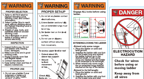 Examples of ladder safety markings and warning labels